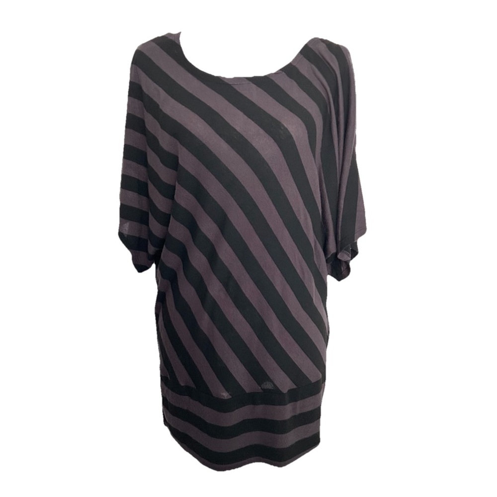 Black and Gray Striped Tunic Top Size L